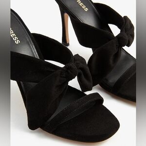 Express Black Suede Bow Heeled Mules Size 7 NWT